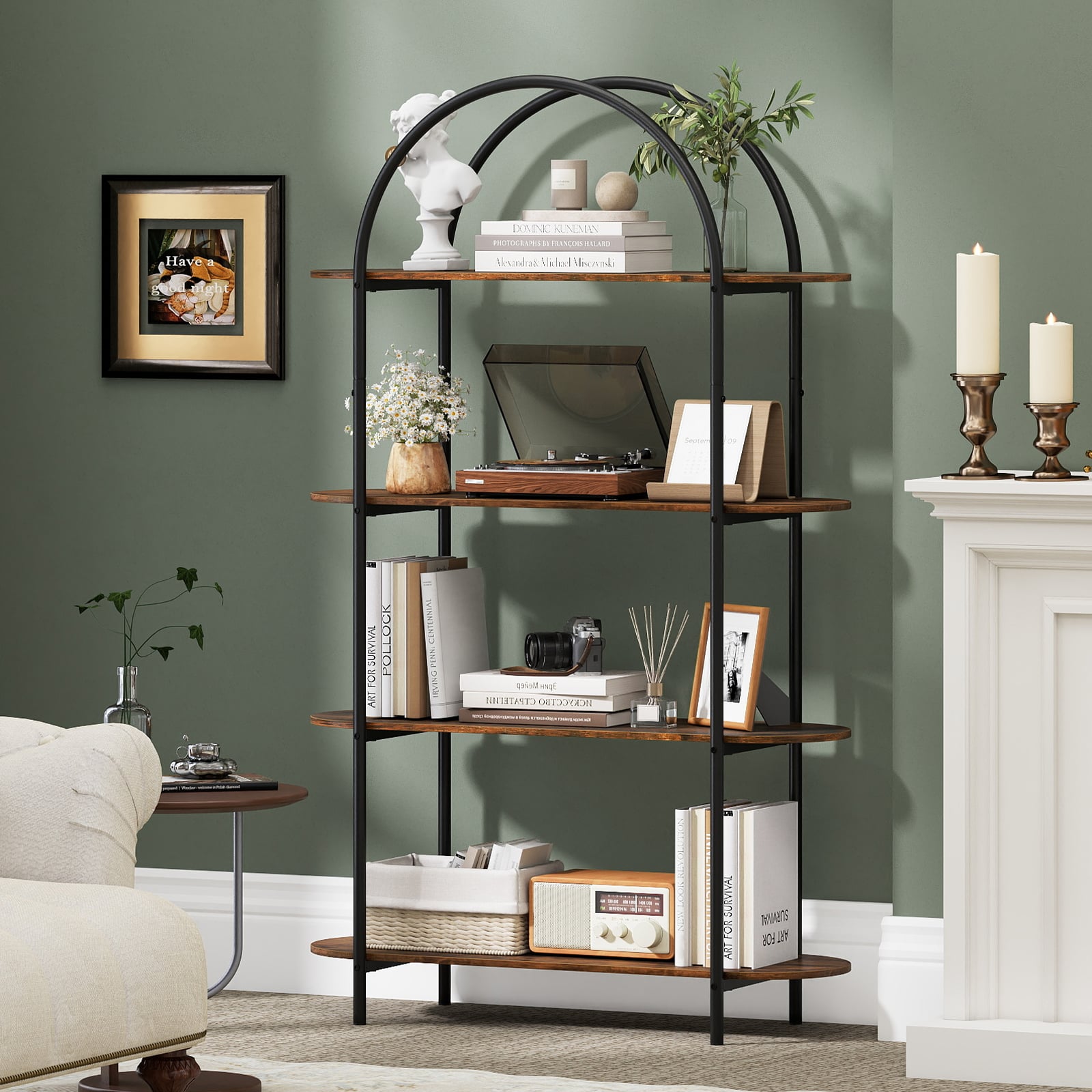 4-Tier Open Bookcase with Sturdy Metal Frame for Living Room-CF, Rustic Brown Bookcases at Gallery Canada