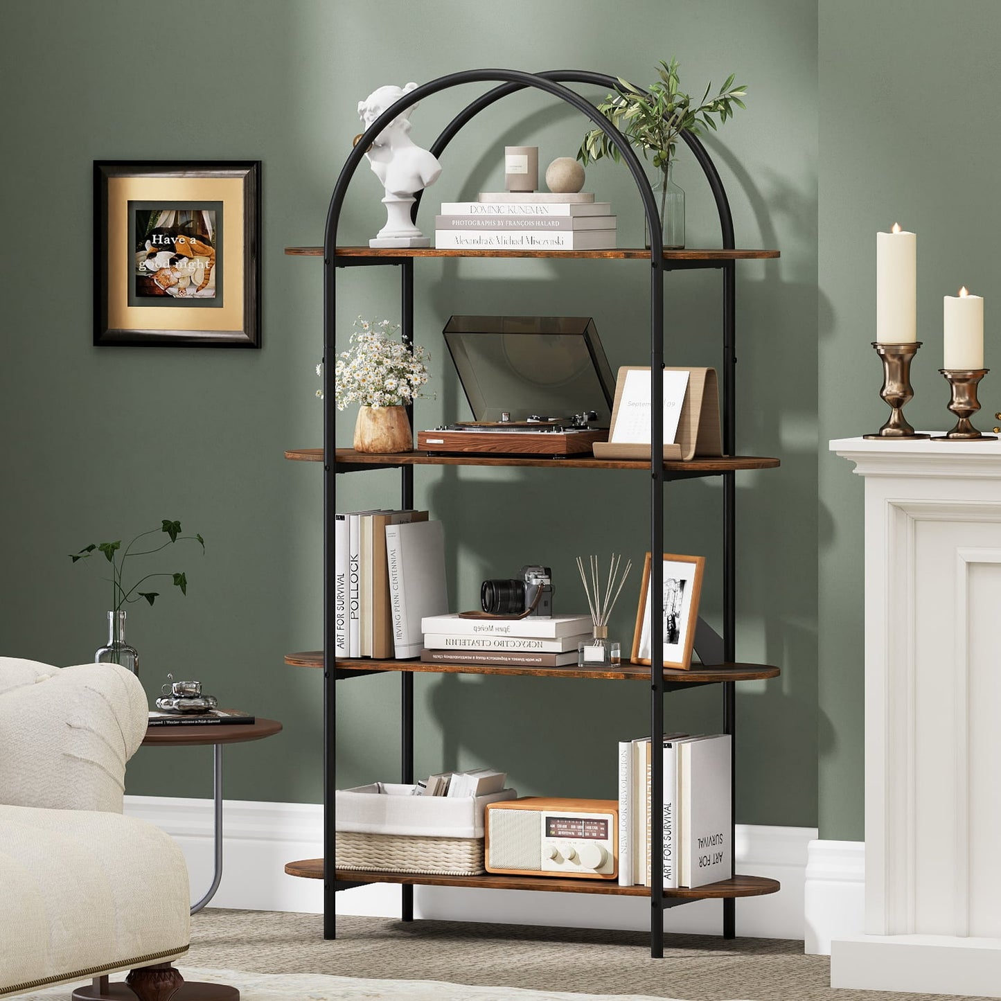 4-Tier Open Bookcase with Sturdy Metal Frame for Living Room-CF, Rustic Brown Bookcases at Gallery Canada