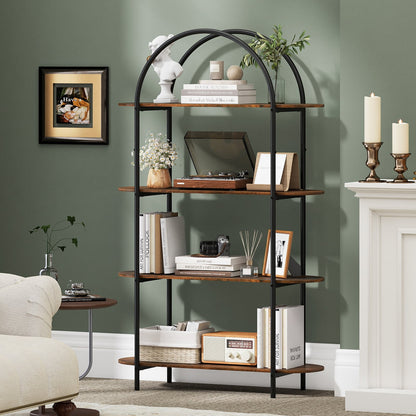 4-Tier Open Bookcase with Sturdy Metal Frame for Living Room-CF, Rustic Brown Bookcases at Gallery Canada