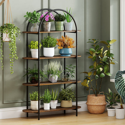 4-Tier Open Bookcase with Sturdy Metal Frame for Living Room-CF, Rustic Brown Bookcases at Gallery Canada