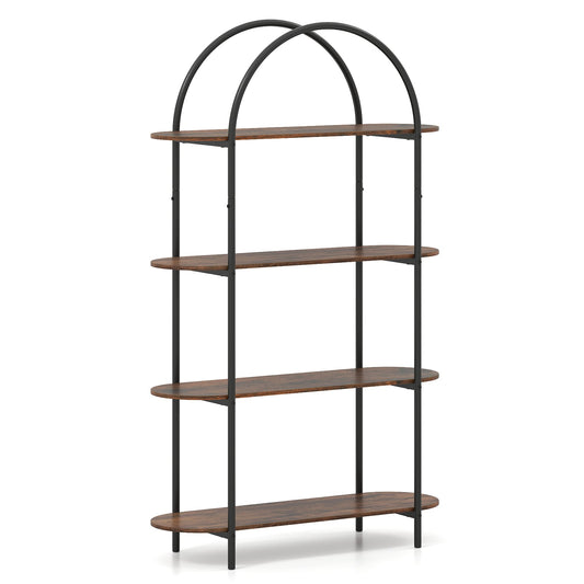 4-Tier Open Bookcase with Sturdy Metal Frame for Living Room-CF, Rustic Brown Bookcases Rustic Brown at Gallery Canada