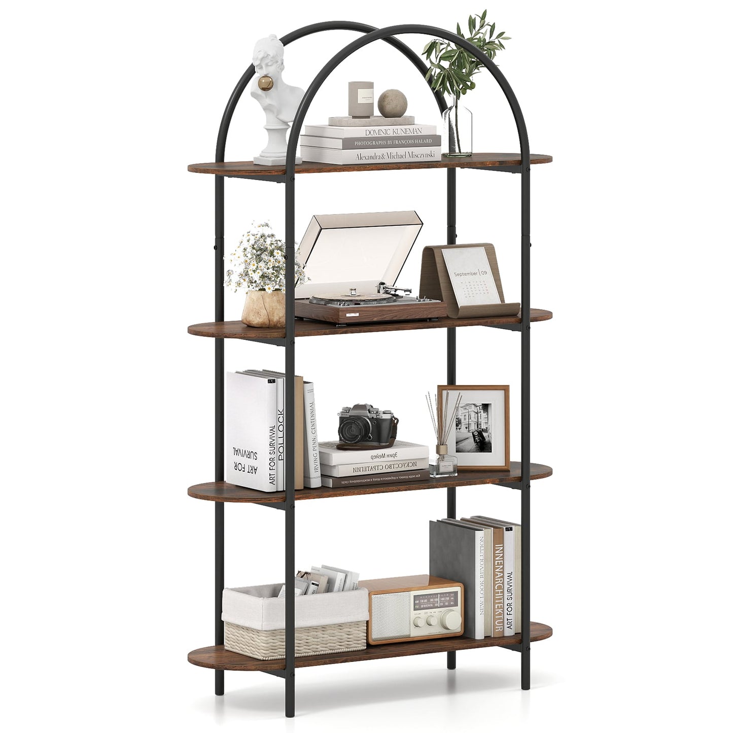 4-Tier Open Bookcase with Sturdy Metal Frame for Living Room-CF, Rustic Brown Bookcases at Gallery Canada