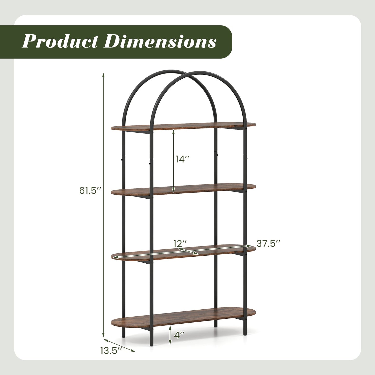 4-Tier Open Bookcase with Sturdy Metal Frame for Living Room-CF, Rustic Brown Bookcases at Gallery Canada
