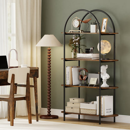 4-Tier Open Bookcase with Sturdy Metal Frame for Living Room-CF, Rustic Brown Bookcases at Gallery Canada