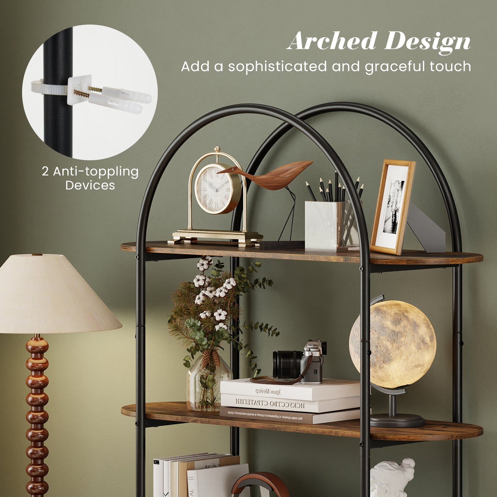 4-Tier Open Bookcase with Sturdy Metal Frame for Living Room-CF, Rustic Brown Bookcases at Gallery Canada