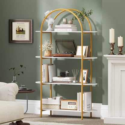 4-Tier Open Bookcase with Sturdy Metal Frame for Living Room-WH, White & Golden Bookcases at Gallery Canada
