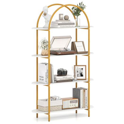 4-Tier Open Bookcase with Sturdy Metal Frame for Living Room-WH, White & Golden Bookcases at Gallery Canada