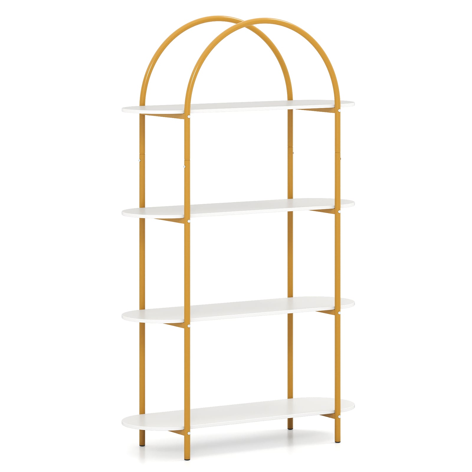 4-Tier Open Bookcase with Sturdy Metal Frame for Living Room-WH, White & Golden Bookcases White & Golden at Gallery Canada