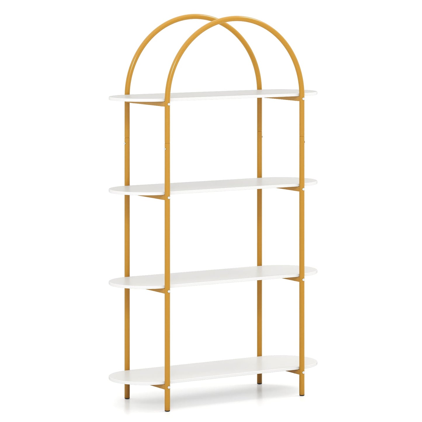 4-Tier Open Bookcase with Sturdy Metal Frame for Living Room-WH, White & Golden Bookcases White & Golden at Gallery Canada