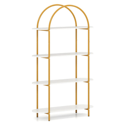 4-Tier Open Bookcase with Sturdy Metal Frame for Living Room-WH, White & Golden Bookcases White & Golden at Gallery Canada