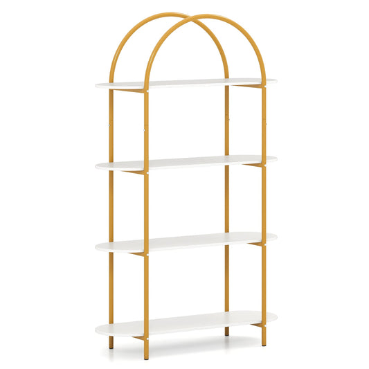 4-Tier Open Bookcase with Sturdy Metal Frame for Living Room-WH, White & Golden Bookcases White & Golden at Gallery Canada