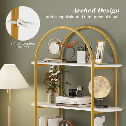 4-Tier Open Bookcase with Sturdy Metal Frame for Living Room-WH, White & Golden Bookcases at Gallery Canada