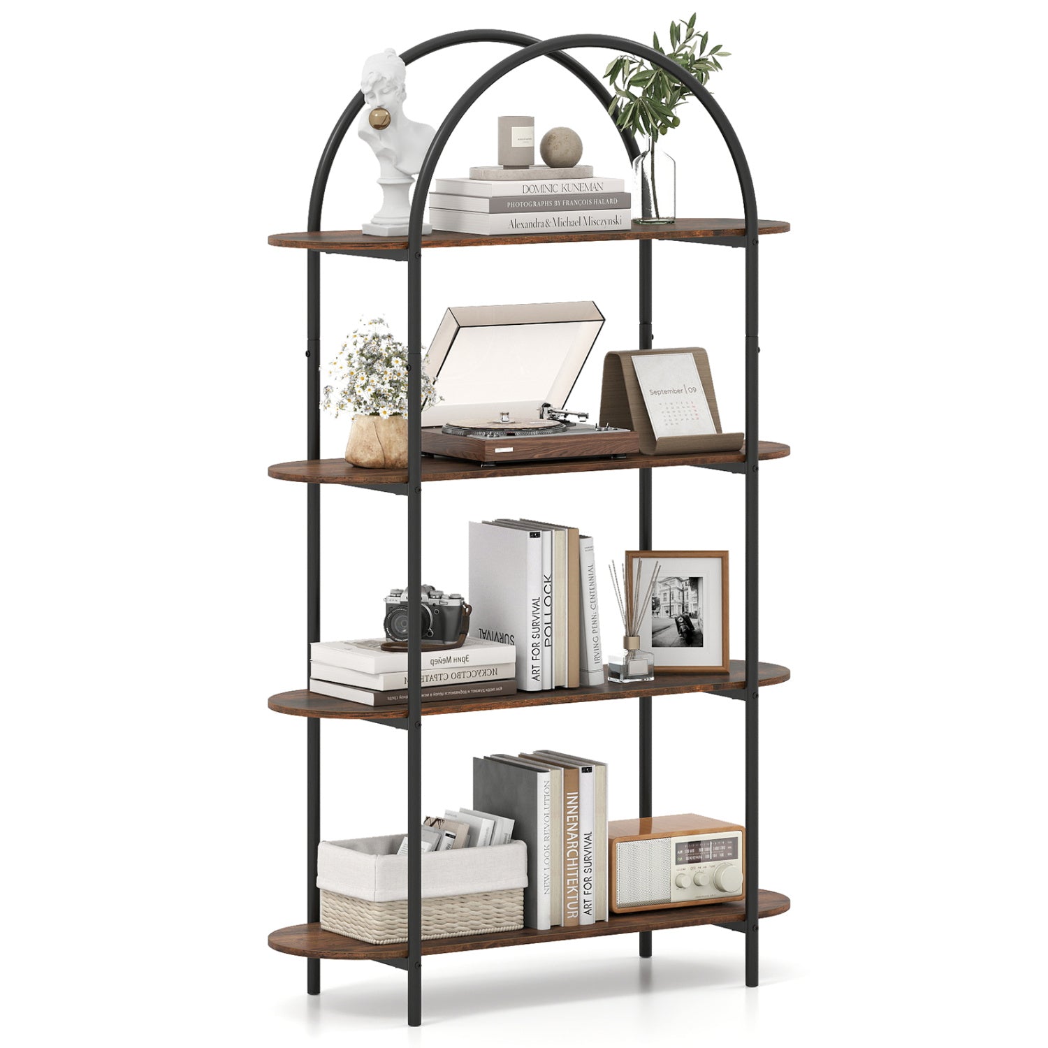 4-Tier Open Bookcase with Sturdy Metal Frame for Living Room-CF, Rustic Brown Bookcases at Gallery Canada