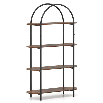 4-Tier Open Bookcase with Sturdy Metal Frame for Living Room-CF, Rustic Brown Bookcases at Gallery Canada