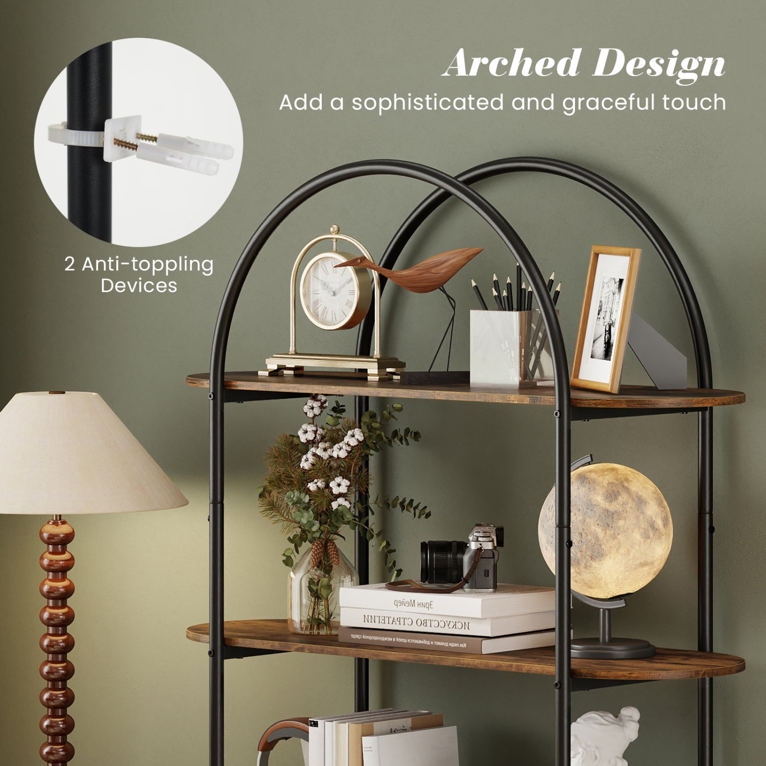 4-Tier Open Bookcase with Sturdy Metal Frame for Living Room-CF, Rustic Brown Bookcases at Gallery Canada