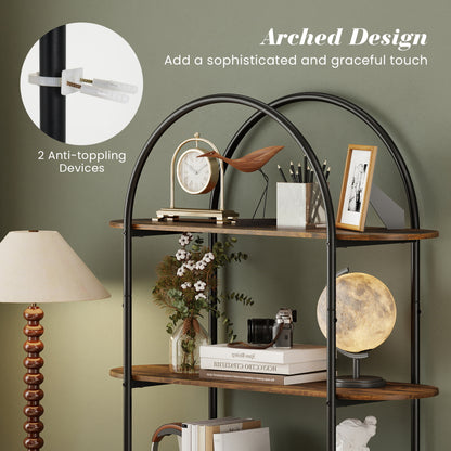 4-Tier Open Bookcase with Sturdy Metal Frame for Living Room-CF, Rustic Brown Bookcases at Gallery Canada