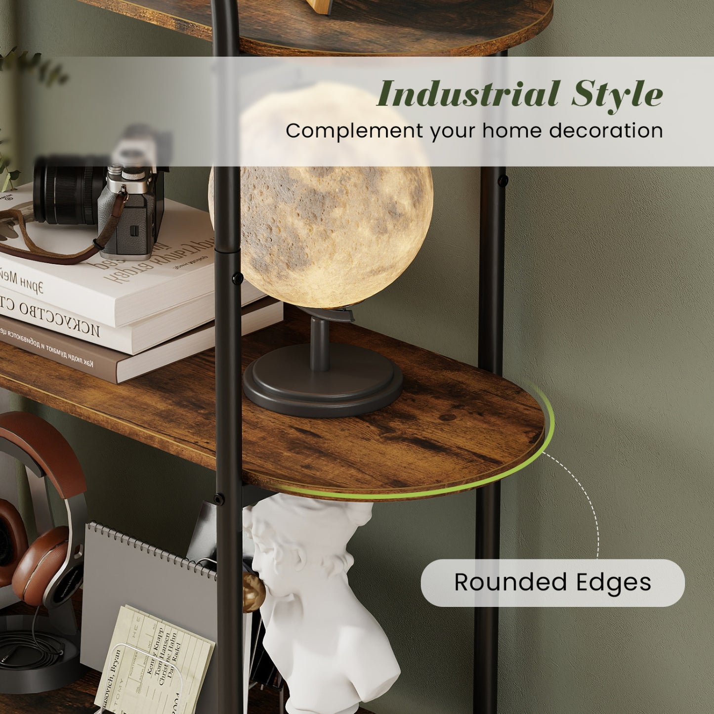 4-Tier Open Bookcase with Sturdy Metal Frame for Living Room-CF, Rustic Brown Bookcases at Gallery Canada