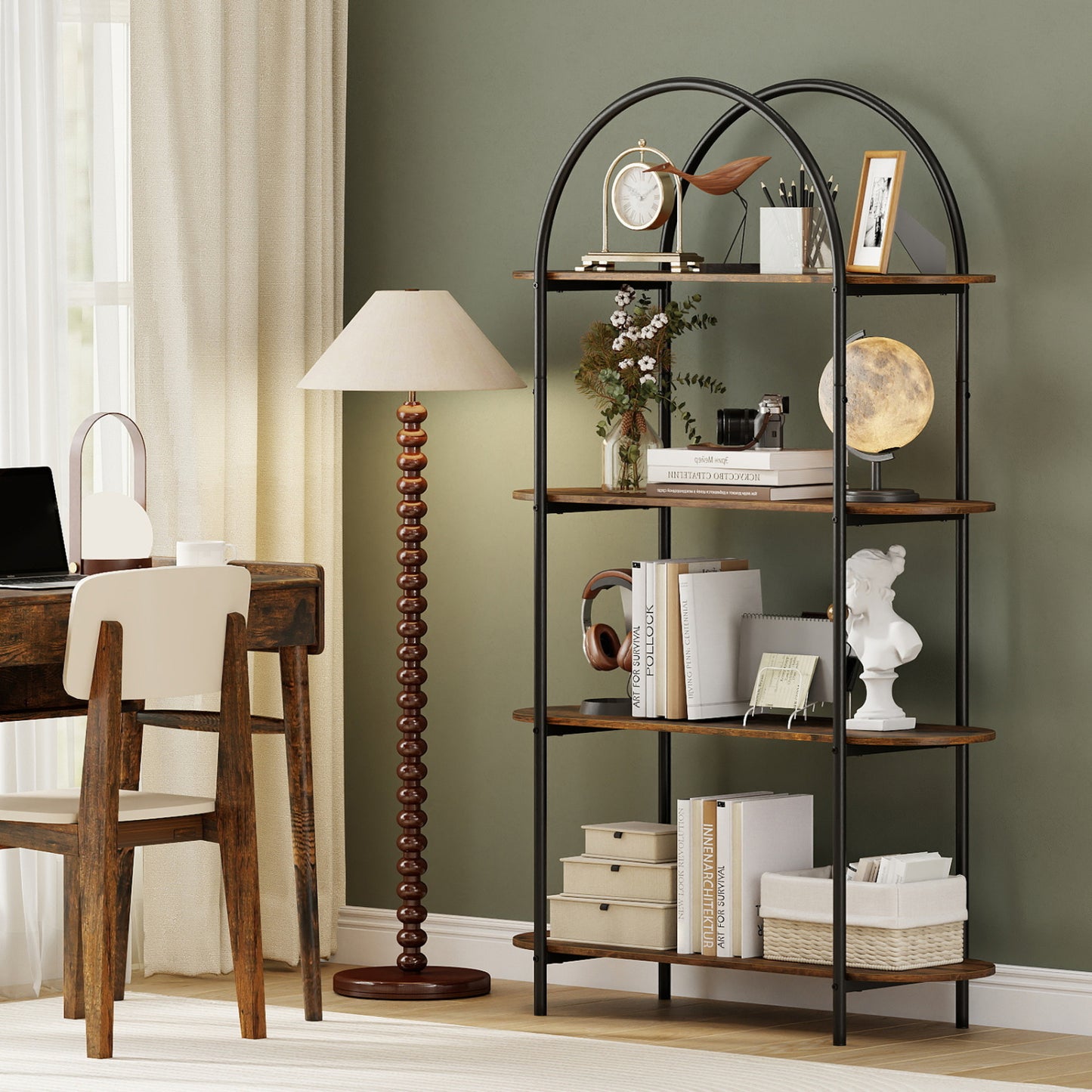4-Tier Open Bookcase with Sturdy Metal Frame for Living Room-CF, Rustic Brown Bookcases at Gallery Canada
