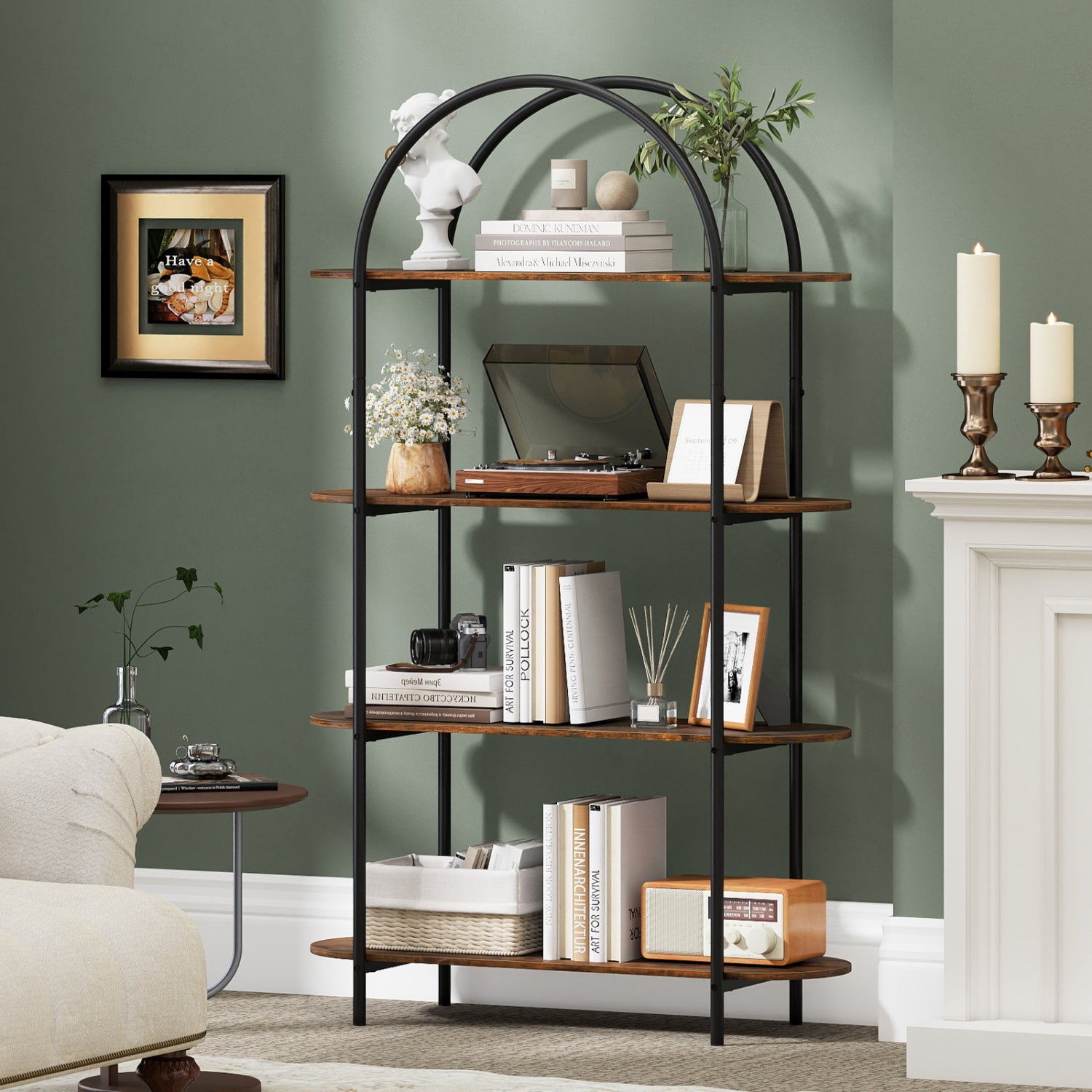 4-Tier Open Bookcase with Sturdy Metal Frame for Living Room-CF, Rustic Brown Bookcases at Gallery Canada