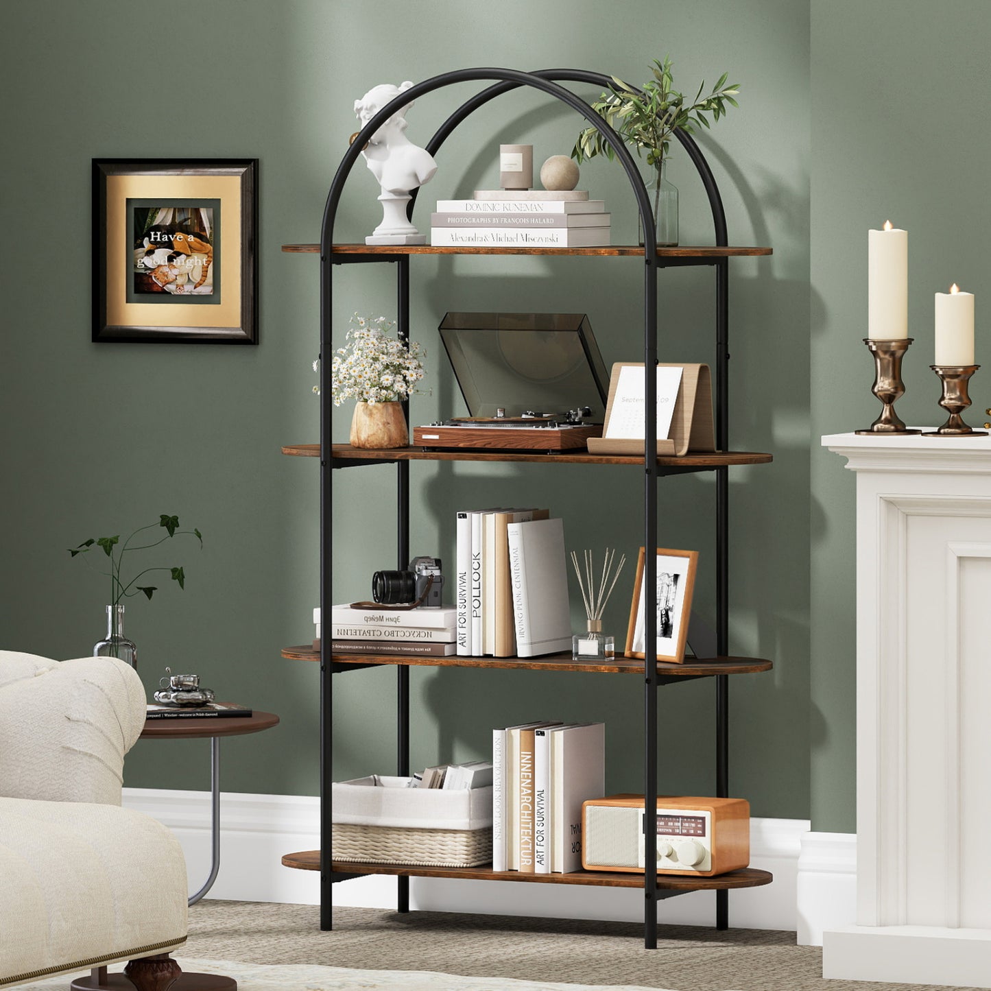 4-Tier Open Bookcase with Sturdy Metal Frame for Living Room-CF, Rustic Brown Bookcases at Gallery Canada