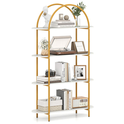 4-Tier Open Bookcase with Sturdy Metal Frame for Living Room-WH, White & Golden Bookcases at Gallery Canada