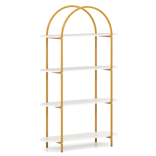 4-Tier Open Bookcase with Sturdy Metal Frame for Living Room-WH, White & Golden