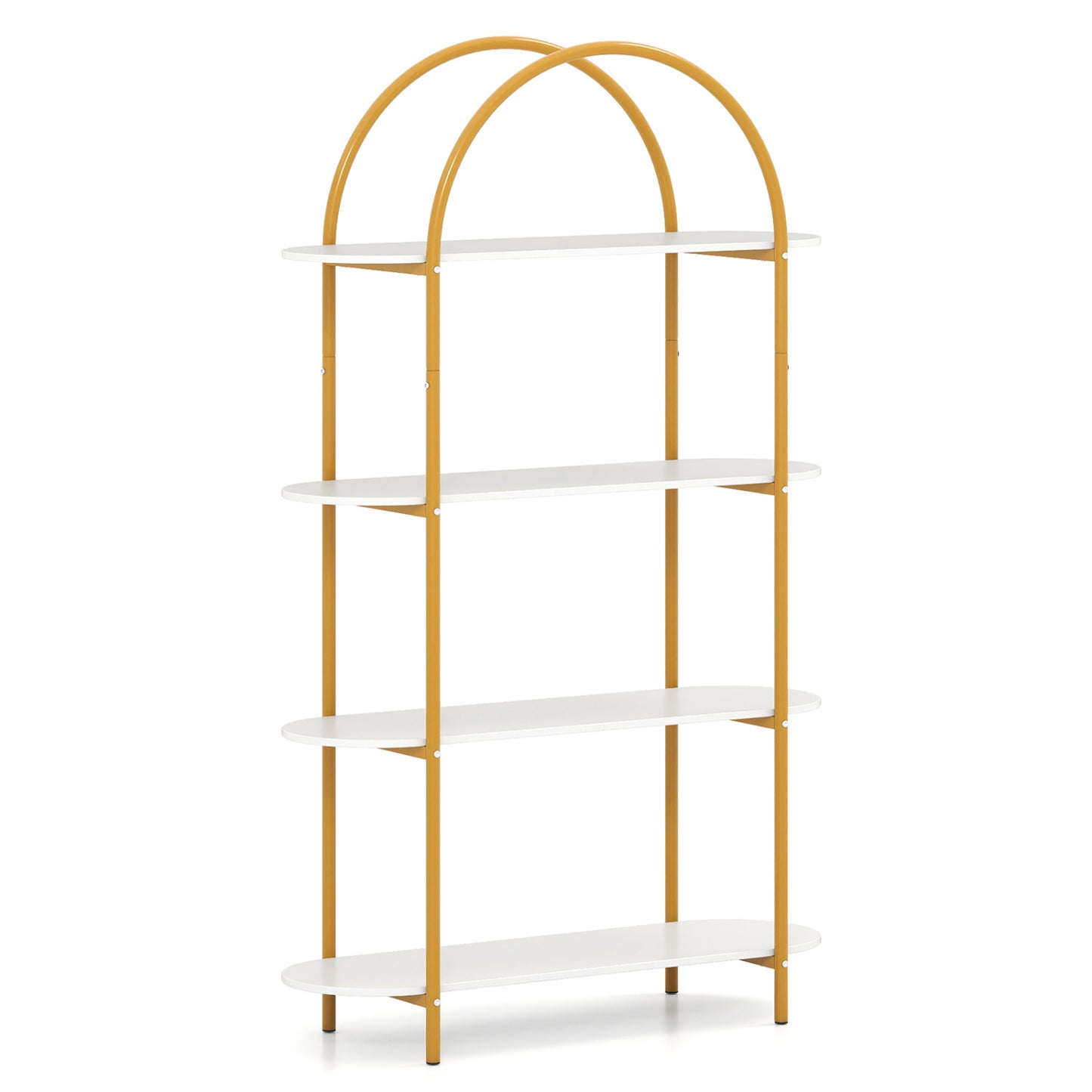 4-Tier Open Bookcase with Sturdy Metal Frame for Living Room-WH, White & Golden Bookcases at Gallery Canada