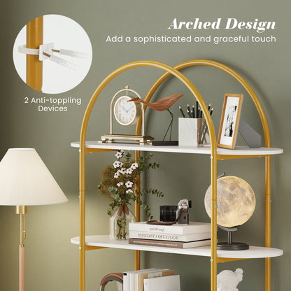 4-Tier Open Bookcase with Sturdy Metal Frame for Living Room-WH, White & Golden Bookcases at Gallery Canada