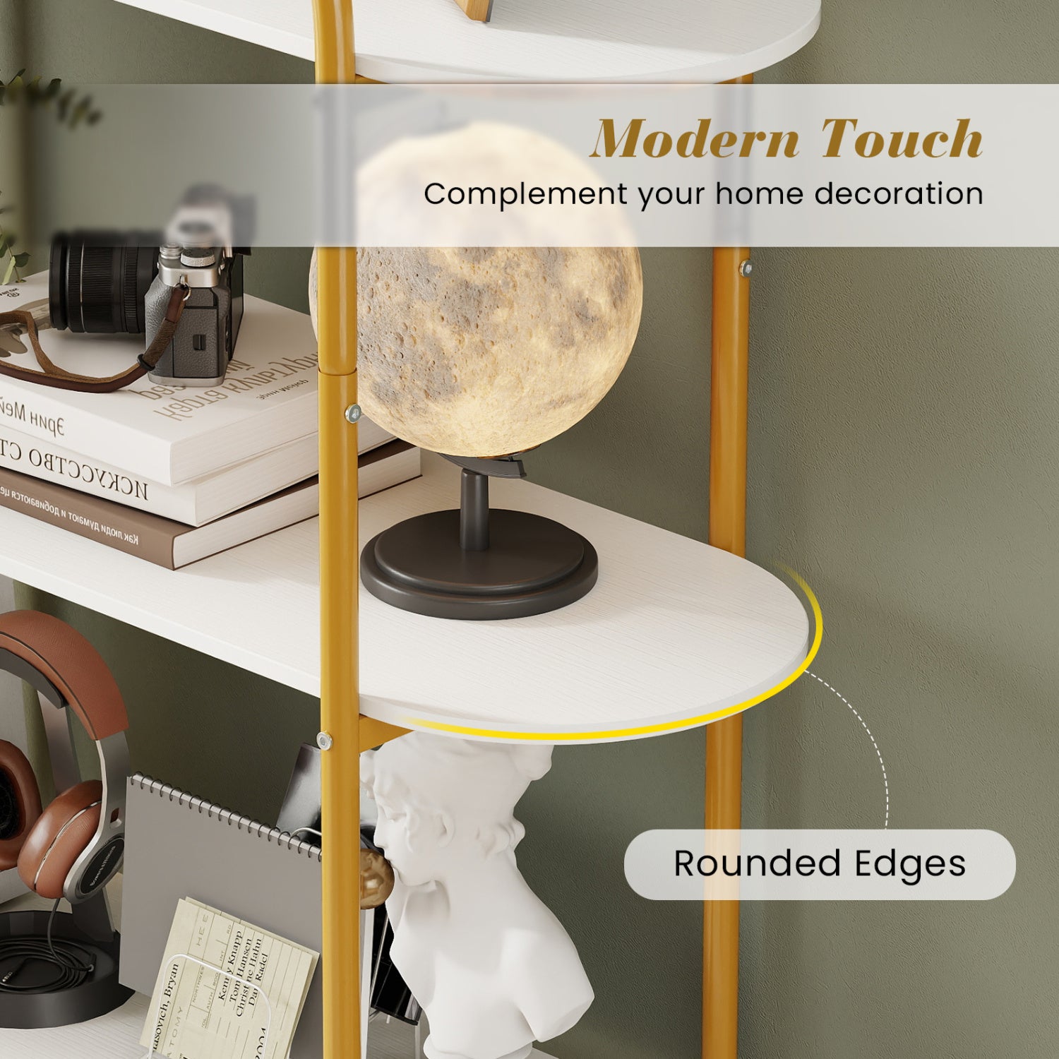 4-Tier Open Bookcase with Sturdy Metal Frame for Living Room-WH, White & Golden Bookcases at Gallery Canada