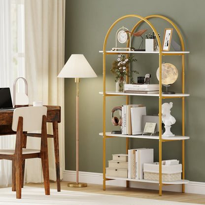 4-Tier Open Bookcase with Sturdy Metal Frame for Living Room-WH, White & Golden Bookcases at Gallery Canada