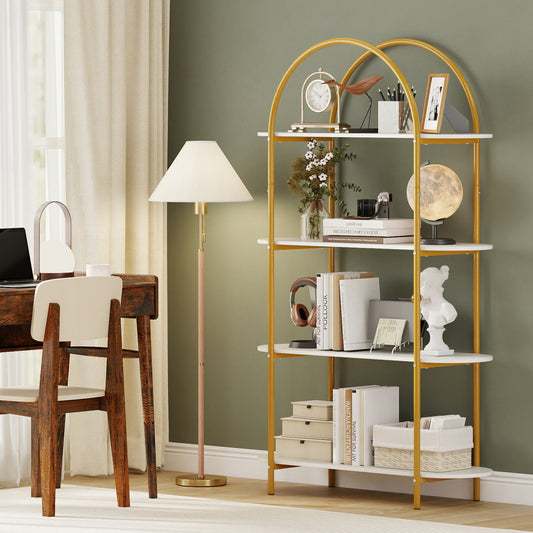 4-Tier Open Bookcase with Sturdy Metal Frame for Living Room-WH, White & Golden Bookcases White & Golden at Gallery Canada