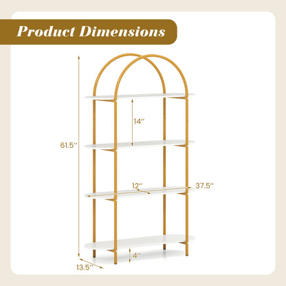 4-Tier Open Bookcase with Sturdy Metal Frame for Living Room-WH, White & Golden Bookcases at Gallery Canada