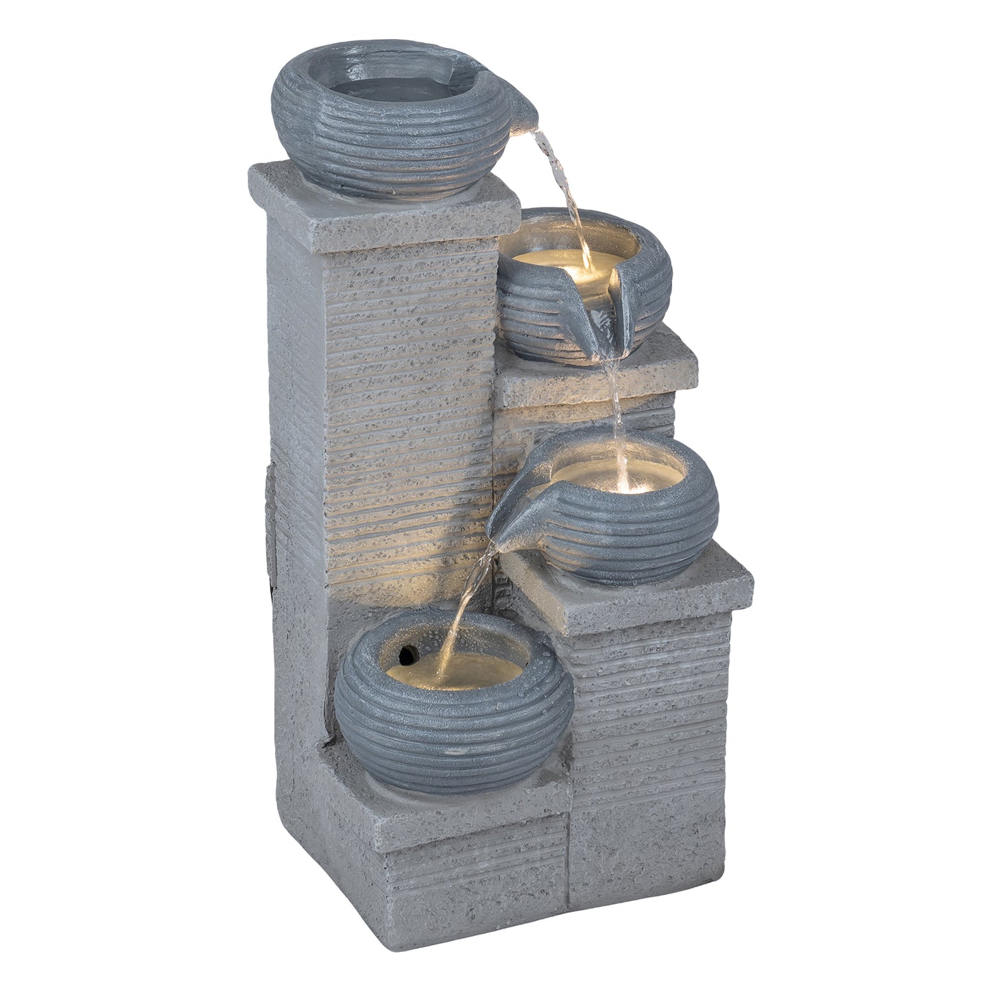 4-Tier Outdoor Water Fountain, Cascading Bowl Waterfall With LED Lights, Gray Outdoor Decor Gray at Gallery Canada