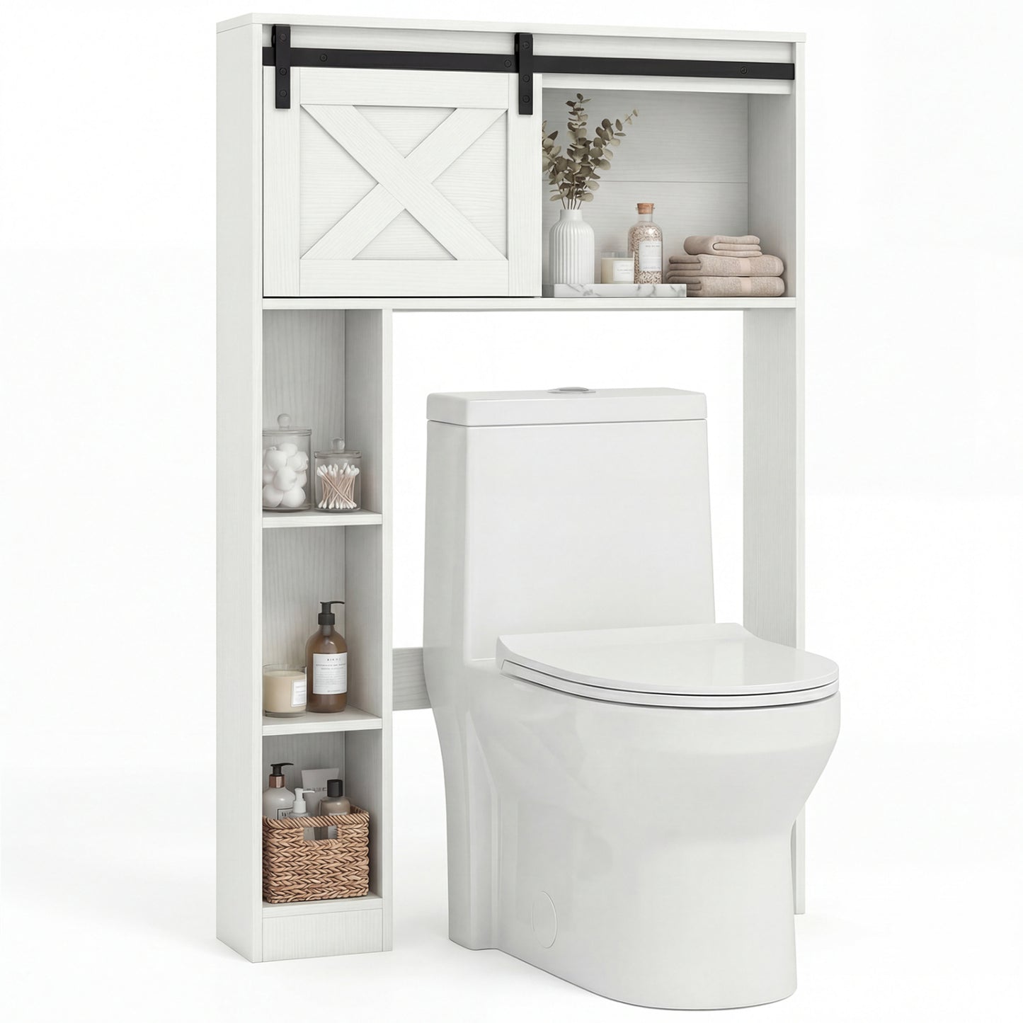 4-Tier Over The Toilet Storage Cabinet with Sliding Barn Door and Storage Shelves, White Bathroom Etagere White at Gallery Canada
