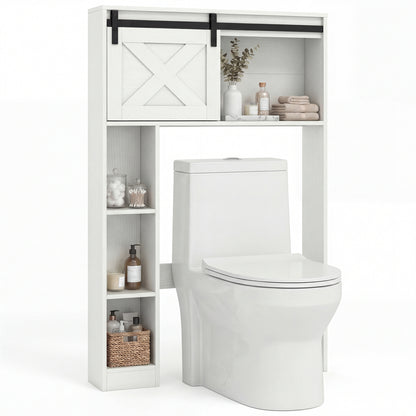 4-Tier Over The Toilet Storage Cabinet with Sliding Barn Door and Storage Shelves, White Bathroom Etagere White at Gallery Canada