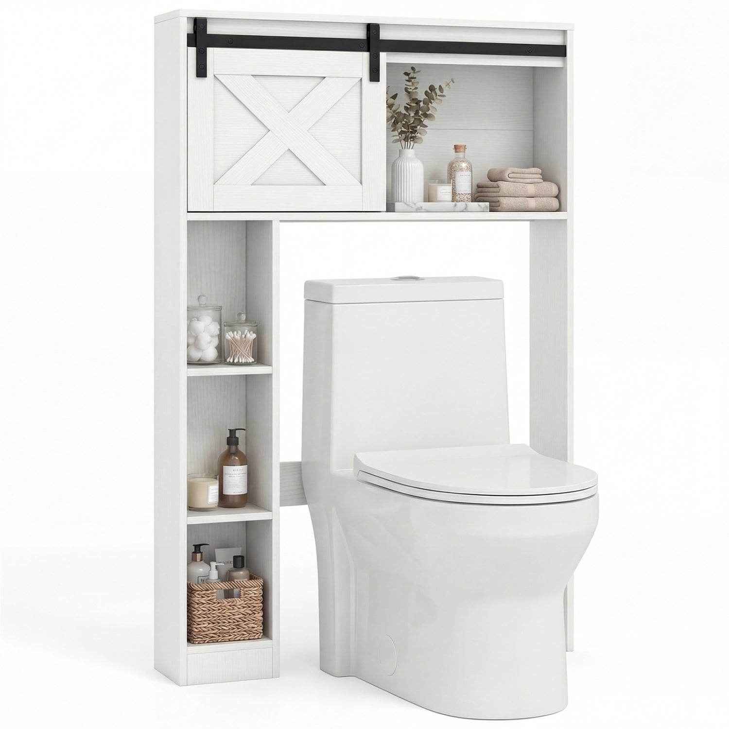4-Tier Over The Toilet Storage Cabinet with Sliding Barn Door and Storage Shelves, White Bathroom Etagere at Gallery Canada
