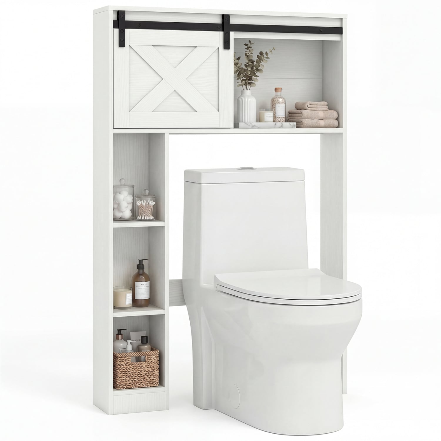 4-Tier Over The Toilet Storage Cabinet with Sliding Barn Door and Storage Shelves, White Bathroom Etagere White at Gallery Canada