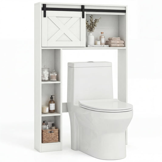 4-Tier Over The Toilet Storage Cabinet with Sliding Barn Door and Storage Shelves, White Bathroom Etagere White at Gallery Canada
