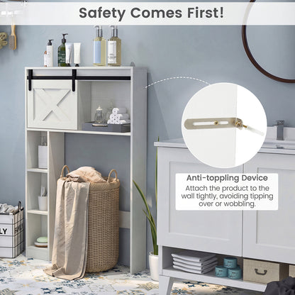 4-Tier Over The Toilet Storage Cabinet with Sliding Barn Door and Storage Shelves, White Bathroom Etagere at Gallery Canada