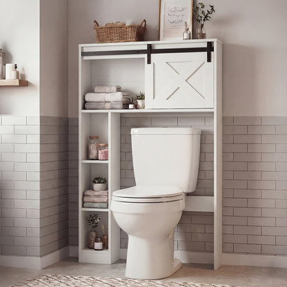4-Tier Over The Toilet Storage Cabinet with Sliding Barn Door and Storage Shelves, White Bathroom Etagere at Gallery Canada