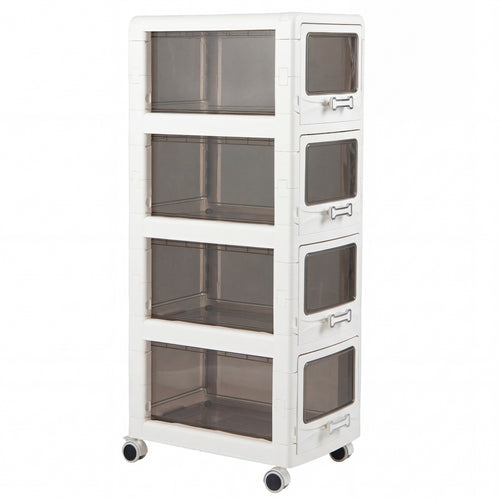 4-Tier Plastic Drawer Storage Organizer, Rolling Cart, Lockable Wheels