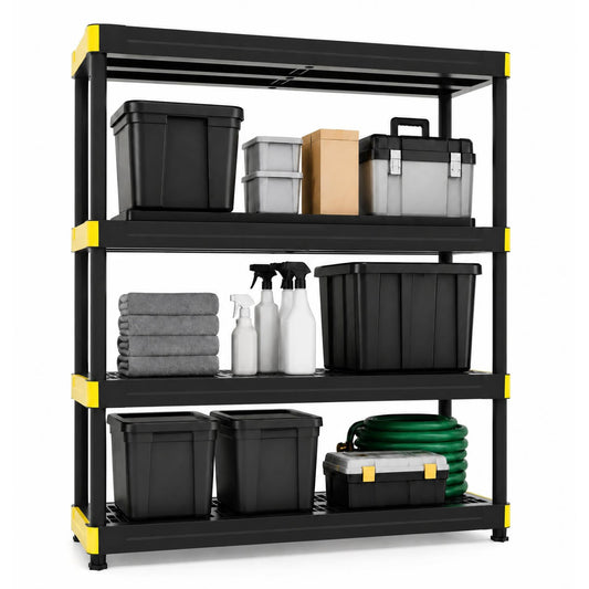 4-Tier Plastic Storage Shelf, Heavy-Duty Utility Rack, Black Sheds & Outdoor Storage Black at Gallery Canada