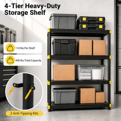 4-Tier Plastic Storage Shelf Heavy-Duty Utility Rack, Black