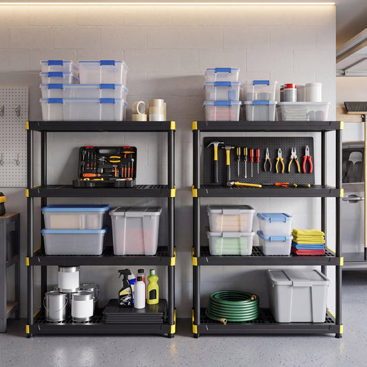 4-Tier Plastic Storage Shelf Heavy-Duty Utility Rack Set of 2, Black Sheds & Outdoor Storage Black at Gallery Canada