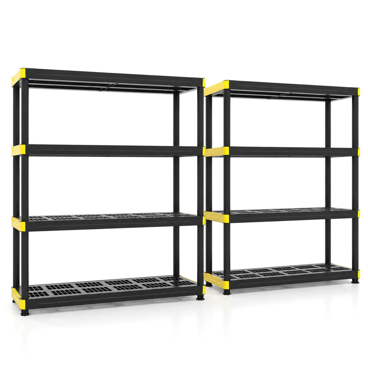 4-Tier Plastic Storage Shelf Heavy-Duty Utility Rack Set of 2, Black