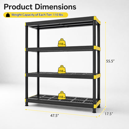 4-Tier Plastic Storage Shelf Heavy-Duty Utility Rack Set of 2, Black