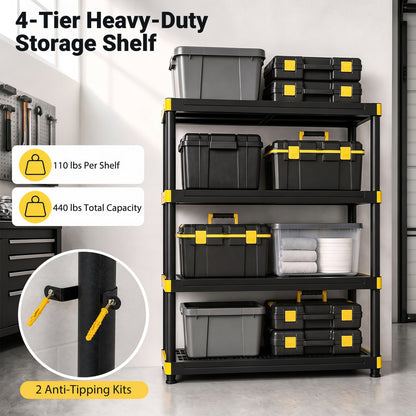 4-Tier Plastic Storage Shelf Heavy-Duty Utility Rack Set of 2, Black