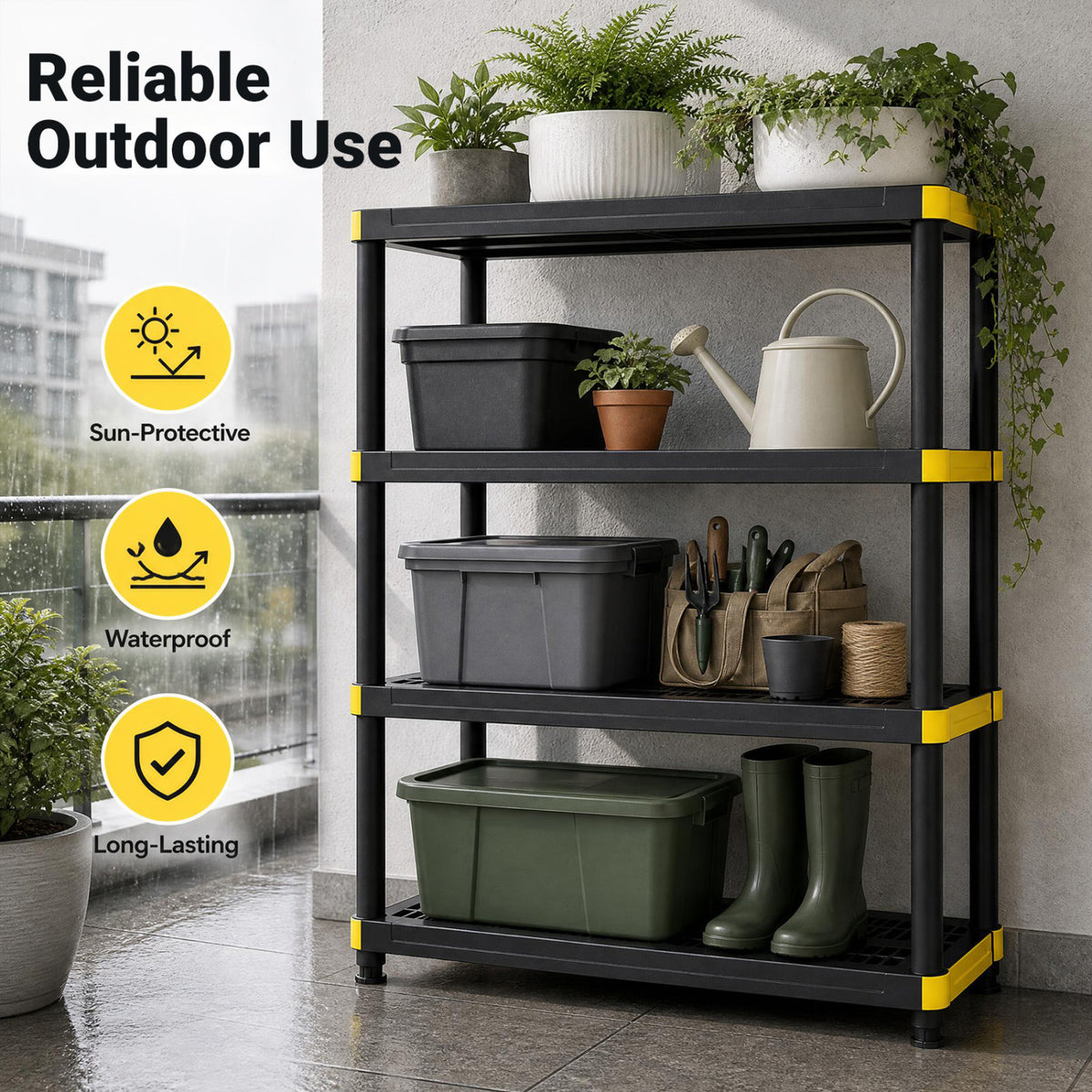 4-Tier Plastic Storage Shelf Heavy-Duty Utility Rack Set of 2, Black