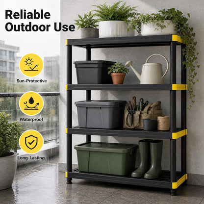 4-Tier Plastic Storage Shelf Heavy-Duty Utility Rack Set of 2, Black