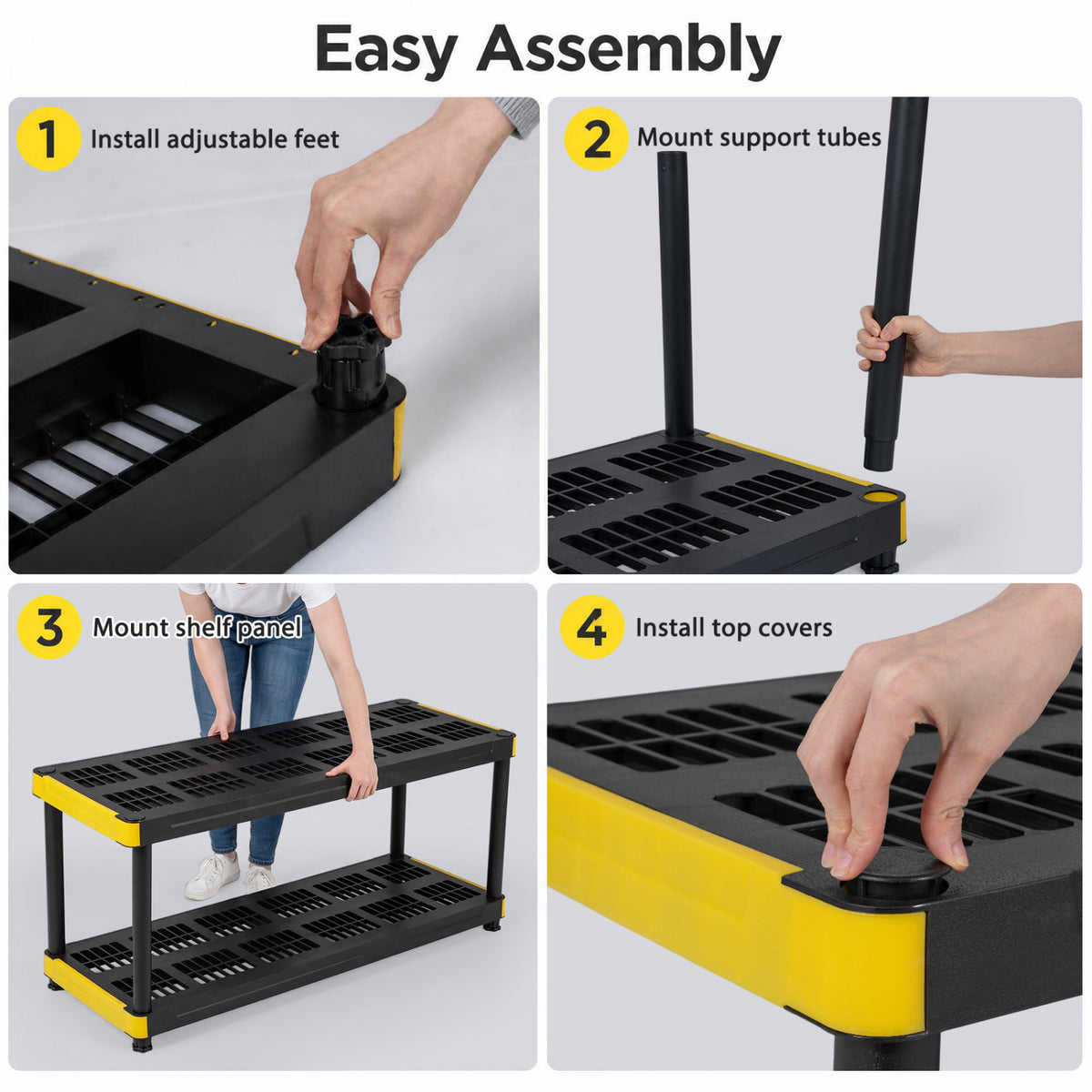 4-Tier Plastic Storage Shelf Heavy-Duty Utility Rack Set of 2, Black